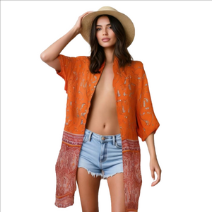 Brighten Your Wardrobe with Our Vibrant Orange Paisley Cover-up Perfect for Addi